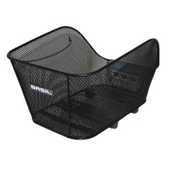 Panier Arriere Acier Nid Abeille Basil Icon Medium Noir Fixation Wsl Sur Cote Porte Bagage Ideal Pour E-Bike-Vae (L38 X L23 X H21 Cm) -Fixation Par Vis Reglable Sur Fond Du Panier -