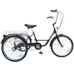 Tricycle Musculaire Adulte 24" Noir 5 Vitesses Avec Panier Poids Total Maxi 100Kgs Empattement 0,80M - Homologation Nf30020-