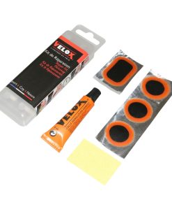 Kit Reparation Chambre a Air Velox VTT Renforce - Boite (8 Patchs 25mm + 2 Patchs 35X25mm + 1 Pacth 50X30mm + Colle 5G + Rape Acier) Avec Notice