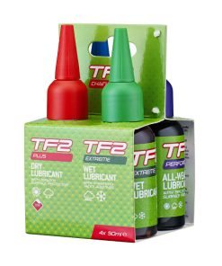 Pack Lubrifiant Velo Weldtite Tf2 Pour Chaine (4 Burettes de 50Ml) - 1 Pour Conditions Seches- 1 Pour Conditions Humides - 1 Pour Toutes Conditions - 1 Pour Ultra Sec