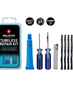 Kit Reparation Pneu Tubeless VTT Weldtite Par L'Exterieur Avec Meches - Boite (Colle 5G + Marqueur + 5 Meches + Lime + Aiguille + Cutter)