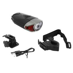 Eclairage Velo Usb Avant Sur Cintre Guidon 300 Lumens Noir-Gris 3 Fonctions 100% - 50% Fixation Cintre Guidon Ou Casque