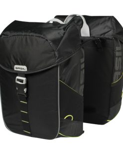 Sacoche Arriere Velo Double Basil Miles Waterproof 32L Noir Liseret Jaune Fluo (Paire) (44X14X30Cm)