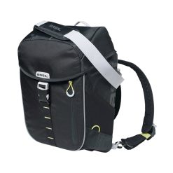 Sacoche Arriere Sac A Dos Velo Laterale Basil Miles Daypack Droit-Gauche Systeme Fixation Hook-On Waterproof 17L Noir Liseret Jaune Fluo (Bandouliere + Sac A Dos) (31X17X44Cm)