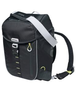 Sacoche Arriere Sac A Dos Velo Laterale Basil Miles Daypack Droit-Gauche Systeme Fixation Hook-On Waterproof 17L Noir Liseret Jaune Fluo (Bandouliere + Sac A Dos) (31X17X44Cm)