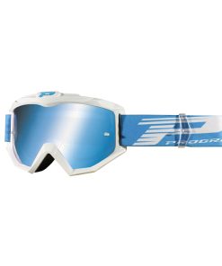 Masque-Lunettes Cross Progrip 3201 Fl Atzaki Multilayered Blanc-Bleu Ecran Miroir Bleu Anti-Rayures-Anti U.V. Compatible Avec Port Lunettes de Vue (Homologue Ce-En Ac-12072 Rev.1)