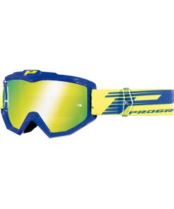 Masque-Lunettes Cross Progrip 3201 Fl Atzaki Multilayered Bleu-Jaune Ecran Miroir Jaune Anti-Rayures-Anti U.V. Compatible Avec Port Lunettes de Vue (Homologue Ce-En Ac-12072 Rev.1)
