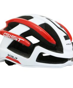 Casque Velo Adulte Gist Route Volo Blanc-Rouge Brillant Full In-Mold Taille 52-56 Reglage Molette 210Grs