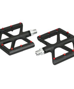 Pedale VTT Plateforme Descente - BMX Gravity Noir Alu-Fibre de Carbone Filetage 9-16 Avec Picots Rouge (Paire)