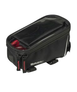 Sacoche de Cadre-Potence Velo Basil Pour Portable - I-Phone Fixation A Velcro Noir 1L (Sangles Tube Oversize) (19X11X11Cm)