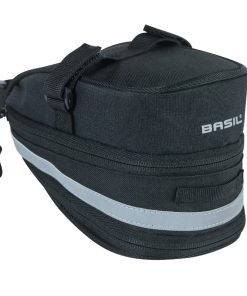 Sacoche de Selle Velo Basil Mada 1L Noir Fixation Sangles Sur Chariot de Selle Avec Soufflet