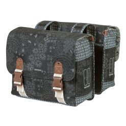 Sacoche Arriere Velo Double Basil Boheme 35L Noir-Creme Fixation Velcros Sur Porte Bagage (37X15X37Cm)