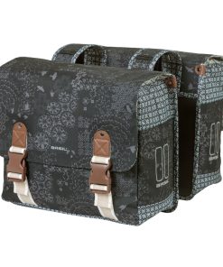 Sacoche Arriere Velo Double Basil Boheme 35L Noir-Creme Fixation Velcros Sur Porte Bagage (37X15X37Cm)