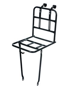 Porte Bagage Velo Avant Basil Large Noir Mat 26"-28" Fixation Oeillets Fourche et Crochet Cintre Guidon (28X31X27 Cm) Compatible Systeme Mik