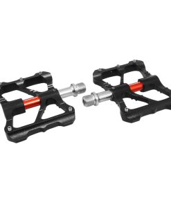 Pedale VTT Plateforme Descente - BMX Newton Noir Axe Rouge A Roulements Alu Cnc Filetage 9-16 Avec Picots Argent (Paire)