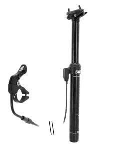 Tige de Selle VTT Telescopique Switch Alu Noir Diam. 30,9 L400mm (Reglage Par Cable Externe 0-125mm) Fixation Cintre Guidon