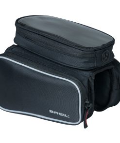 Sacoche de Cadre Velo Basil Design Noir Fixation Velcro 1.5L Avec 2 Compartiments Lateraux