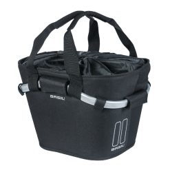Panier Avant Toile Basil 2Day 15L Noir Avec Anse Fixation Clip Automatique Sur Porte Bagage Compatible Klickfix Non Inclu
