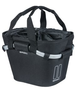 Panier Avant Toile Basil 2Day 15L Noir Avec Anse Fixation Clip Automatique Sur Porte Bagage Compatible Klickfix Non Inclu
