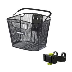 Panier Avant Acier Nid Abeille Basil Bold Noir (28X34X26 Cm) -Vendu Avec Fixation Klickfix Special Vae - E-Bike Largeur 80mm Mini Compatible Leader Fox