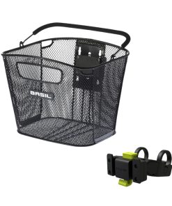 Panier Avant Acier Nid Abeille Basil Bold Noir (28X34X26 Cm) -Vendu Avec Fixation Klickfix Special Vae - E-Bike Largeur 80mm Mini Compatible Leader Fox