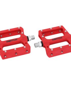Pedale VTT Plateforme Descente - BMX Switch Jump Resine Rouge Filetage 9-16 Avec Picots Argent (Paire)