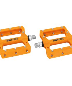 Pedale VTT Plateforme Descente - BMX Switch Jump Resine Orange Filetage 9-16 Avec Picots Argent (Paire)