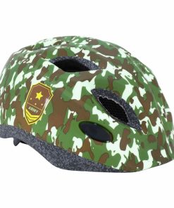 Casque Velo Enfant Polisport Junior Army Vert Taille 52-56Cm Avec Molette et Eclairage Led (Vendu Sur Carte)