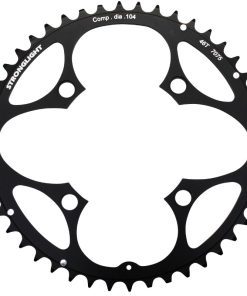 Plateau VTT 4 Branches D.104 Stronglight Triple 46 Dents Exterieur Noir Alu - Epaisseur 3.5mm 8-9V.