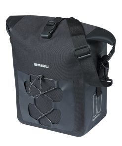 Sacoche Arriere Velo Laterale Basil Navigator Cyclotouriste Waterproof 12-15L Noir Fixation Hook On Sur Porte Bagage (32X15X25.5Cm) Avec Poignee et Bandouillere Fermeture Enroulement
