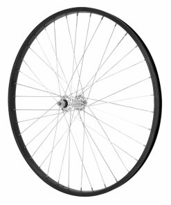 Roue VTT Patin 26" M110 Avant Noir Moyeu Argent Alu Axe Plein (Vendu Avec Ecrou 9X100) Jante 21C