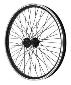 Roue Bmx 20" Avant Noir Moyeu Alu Noir 48T. Axe Plein 3-8 Avec Ecrous Jante 25C