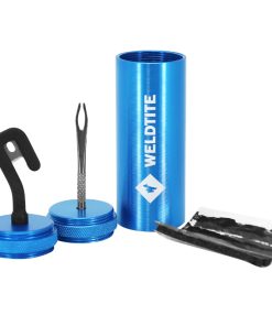 Kit Reparation Pneu Tubeless VTT Weldtite Par L'Exterieur Dans Box (5 Meches + Lime + Aiguille + Cutter)