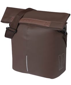 Sacoche Arriere Velo Laterale Sac Bandouliere Basil City Shopper Vegan Marron Imitation Cuir Droit-Gauche 14-16L Fixation Hook-On Porte Bagage Fermeture Pliant Anti-Pluie Avec Reflechissant