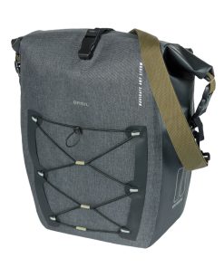 Sacoche Arriere Velo Laterale Basil Navigator Cyclotouriste Waterproof 25-31L Noir Fixation Mik Studs Sur Porte Bagage (32X15X37Cm) Avec Poignee et Bandouillere Fermeture Enroulement