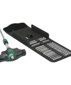Cliquet Manche En T Wera 400 Kompakt 1-4 Avec Embouts Vissage Noir-Vert (Set 17 Pieces) -Marque Allemande Pour Les Ateliers-