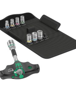 Cliquet Manche En T Wera 400 Kompakt 1-4 Avec Douille Noir-Vert (Set 9 Pieces) -Marque Allemande Pour Les Ateliers-