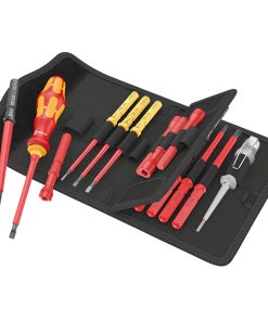 Tournevis Isole Wera Kompakt Vde Embouts-Lames Interchangeables Inclus Etui Ceinture et Testeur de Phase Unipolaire Rouge-Jaune (Set 18 Pieces) -Marque Allemande Pour Les Ateliers-