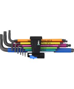 Cle Males Coudees 6 Pans-Allen Wera 950 Hf Hex Plus Blacklaser Metrique (Avec Fonction Retenue) (Set 9 Pieces) -Marque Allemande Pour Les Ateliers-