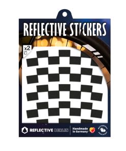 Autocollant-Sticker Reflechissant Pour Roue de Velo Hauteur 20mm Modele Checker Noir (Planche) -Reflective Berlin-
