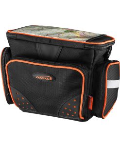 Sacoche de Cintre Guidon-Guidon Velo Ibera Bag Noir Liseret Orange Fixation Clip (32X22X23Cm - 7L) - Avec Porte Carte et Bandouillere