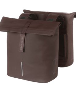 Sacoche Arriere Velo Double Basil Vegan Marron Imitation Cuir 28-32L Fixation Universelle Porte Bagage Fermeture Pliant Anti-Pluie Avec Reflechissant