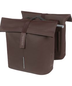 Sacoche Arriere Velo Double Basil Vegan Marron Imitation Cuir 28-32L Fixation Porte Bagage Fermeture Pliant Anti-Pluie Avec Reflechissant Fixation Systeme Mik (Compatible Avec 157030 Inclus)