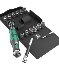 Cliquet Wera 8009 Zyklop Pocket Tete Orientable Combinee Douille 3-8 et Tournevis 1-4 (Avec Reserve D'Embout Integree) Noir-Vert (Set 27 Pieces) -Marque Allemande Pour Les Ateliers-