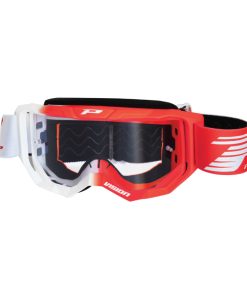 Masque-Lunettes Cross Progrip 3300 TR Vision Blanc-Rouge Ecran Transparent Anti-Rayures-Anti U.V.-Anti-Buee (Homologue Ce-En-N° Ac-96025 Rev.2)