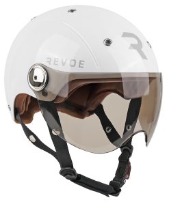 Casque Velo Adulte Revoe Premium Urbain-City Blanc Sky Taille 59-60 Visiere Reglable, Protection Oreille Amovible (Vendu En Boite) Compatible Ebike et Trottinette - Homologation En1078+A1