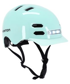 Casque Velo Adulte Newton City V4 Vert Pastel In-Mold Avec Eclairage Integre et Visiere Taille 55-58 Systeme Fidlock (Vendu En Boite)