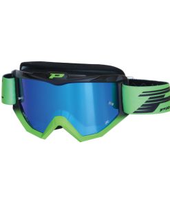 Masque-Lunettes Cross Progrip 3201 Fl Atzaki Multilayered Noir-Vert Ecran Miroir Bleu Anti-Rayures-Anti U.V. Compatible Avec Port Lunettes de Vue (Homologue Ce-En Ac-12072 Rev.1)