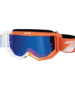 Masque-Lunettes Cross Progrip 3300 Fl Vision Multilayered Blanc-Orange Fluo Ecran Miroir Bleu Anti-Rayures-Anti U.V.-Anti-Buee (Homologue Ce-En-N° Ac-96025 Rev.2)