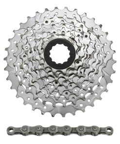 Cassette et Chaine (Pack) 9V. Sunrace M96 11-34 VTT Pour Shimano Nickel Avec Chaine Cnm94 116 Maillons(Livre En Boite) (11-12-14-16-18-21-24-28-34)